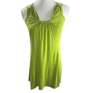 Vintage Y2K‎ Tunic Top Hippie Crochet Bright Green Small Medium Festival